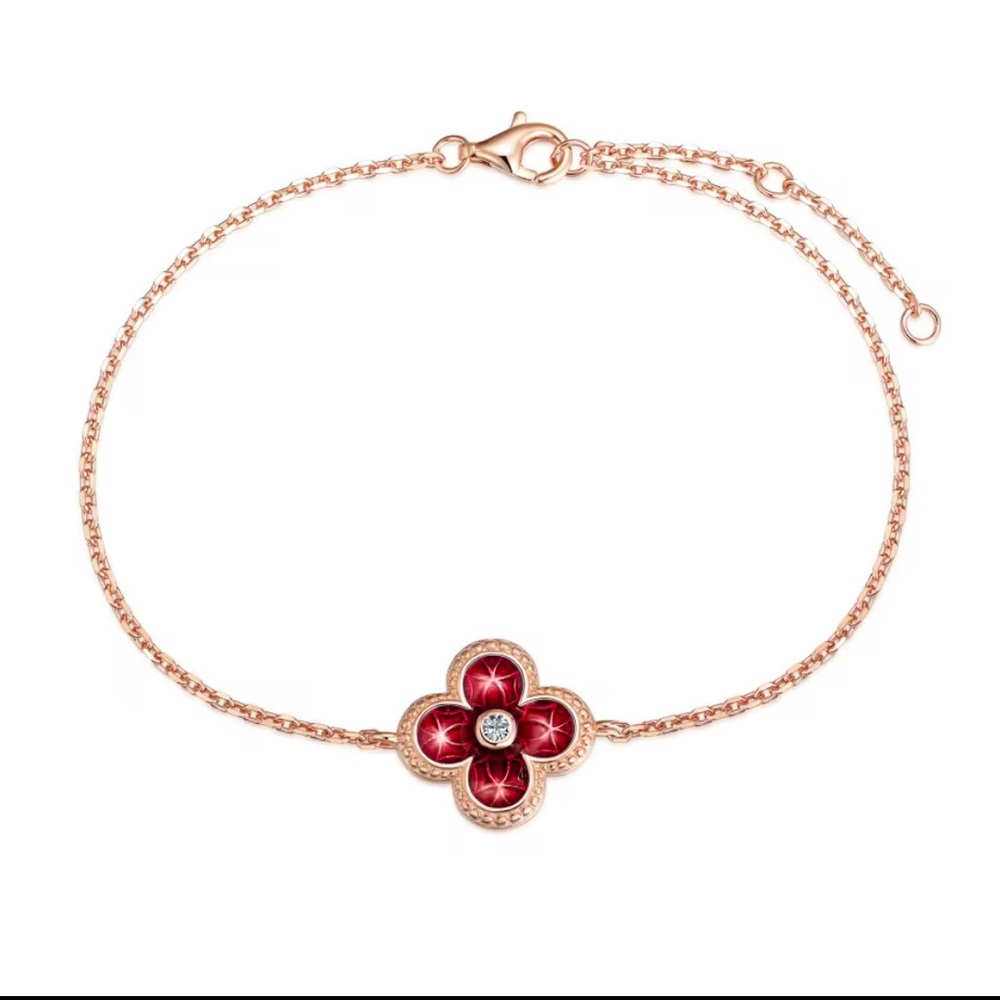 18k Rose Gold Plated S925 Sterling Silver Deep Red Epoxy Dainty Bracelet